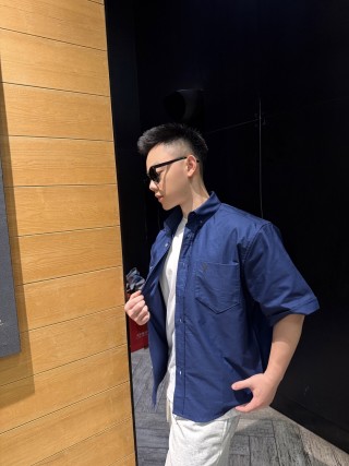 Navy Blue Short Sleeve Button-Up Shirt view 9