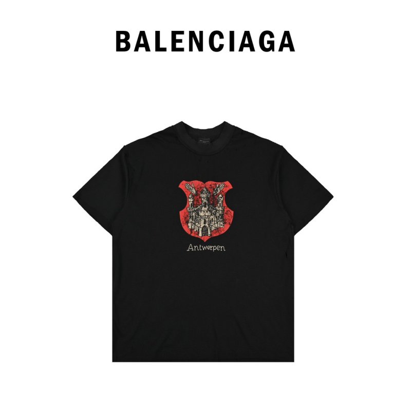 Black Oversized T-Shirt with Red Castle Graphic Print view