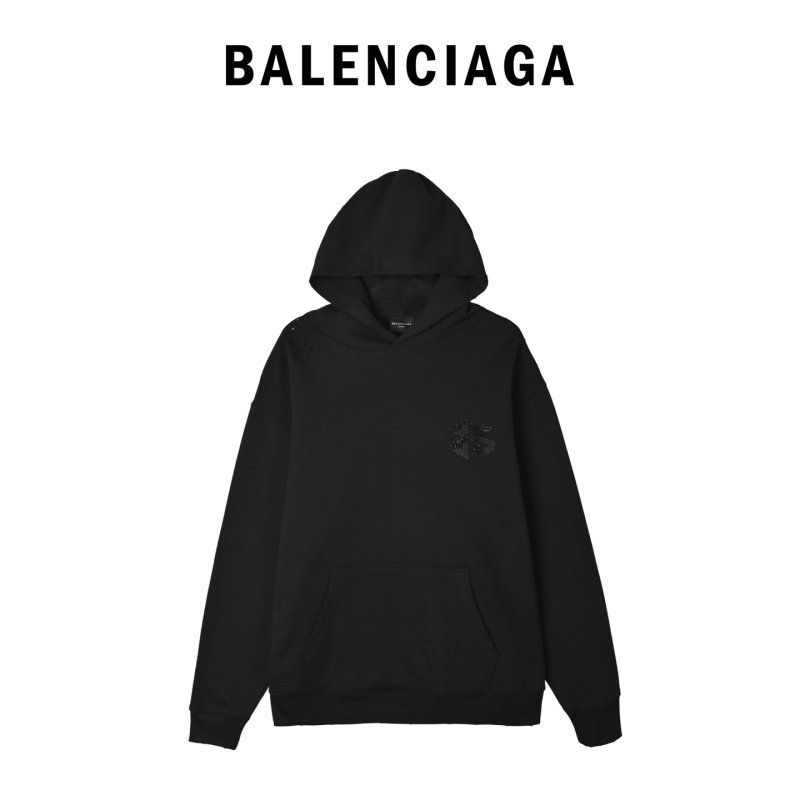 Black Embellished Hoodie with Chest Print view