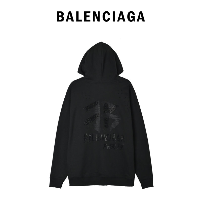 Black Embellished Hoodie with Chest Print view