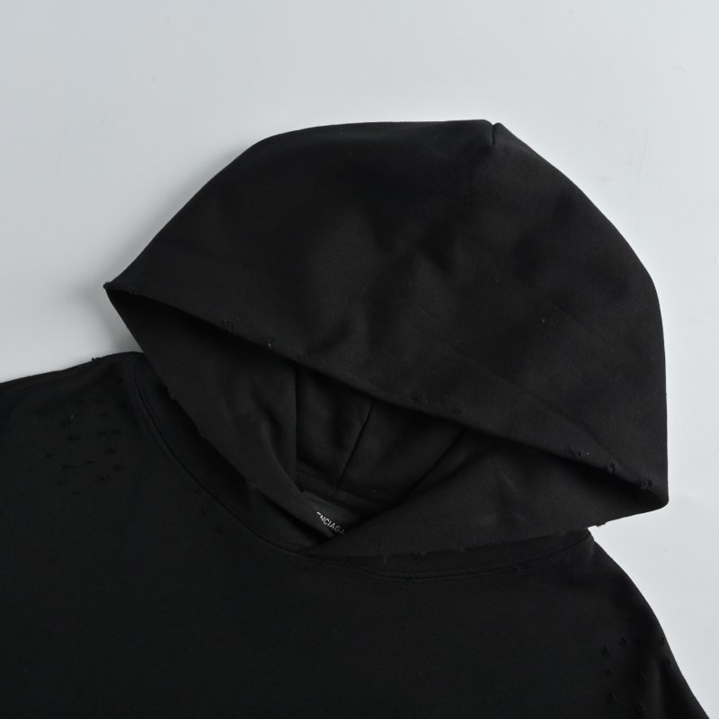 Black Embellished Hoodie with Chest Print view