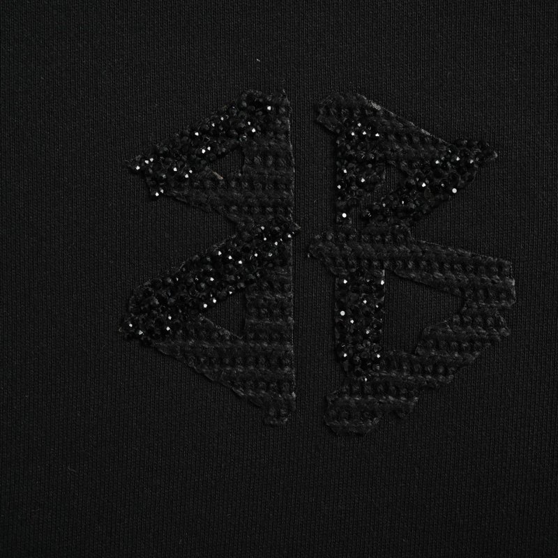 Black Embellished Hoodie with Chest Print view