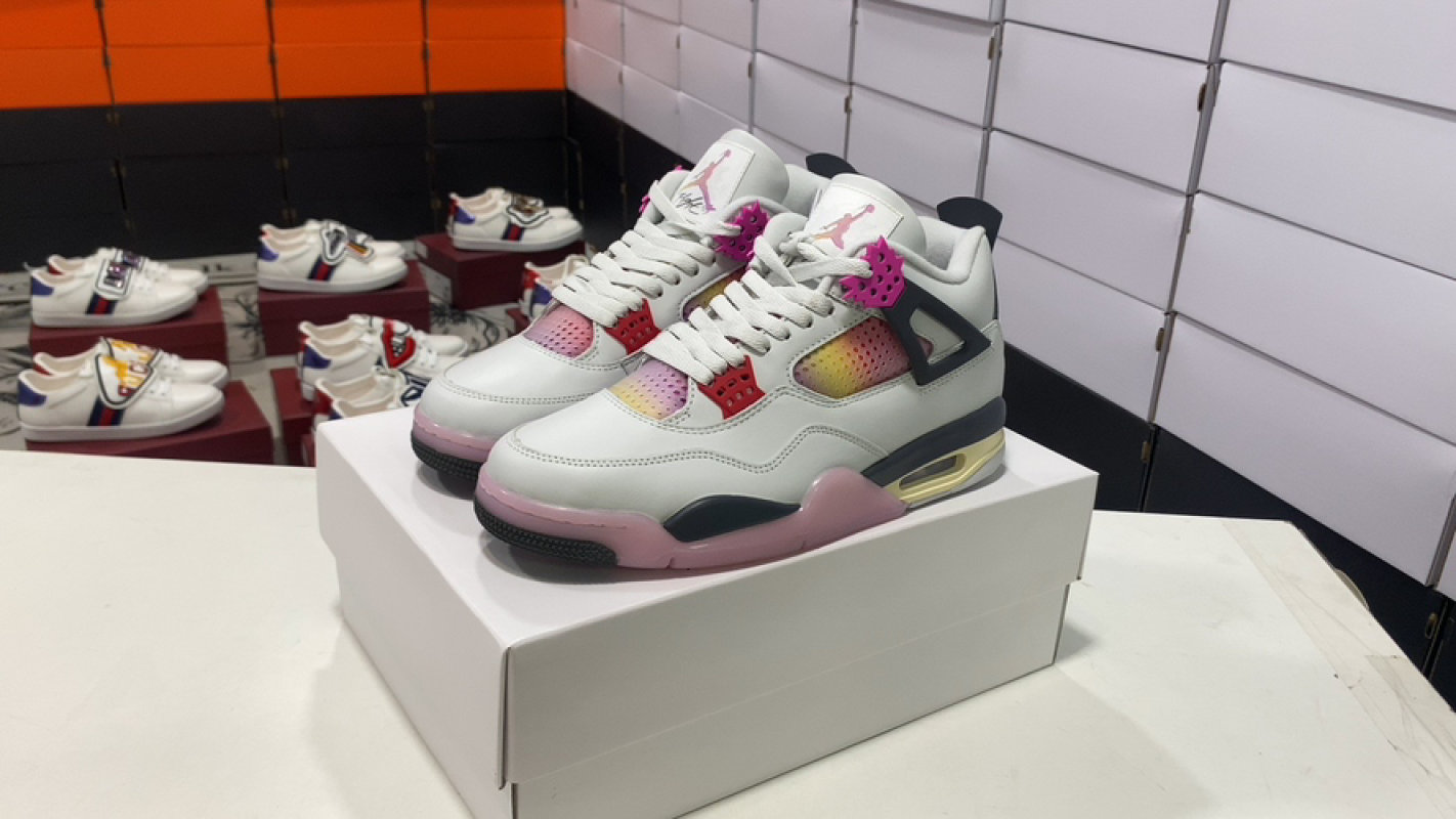 Air Jordan 4 Retro White Pink Gradient Rainbow Splash Women's Sneaker