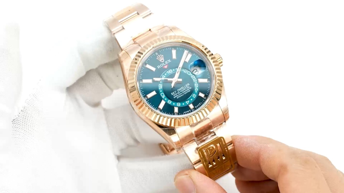 Rolex Sky-Dweller 42mm Rose Gold Blue Dial Replica Watch