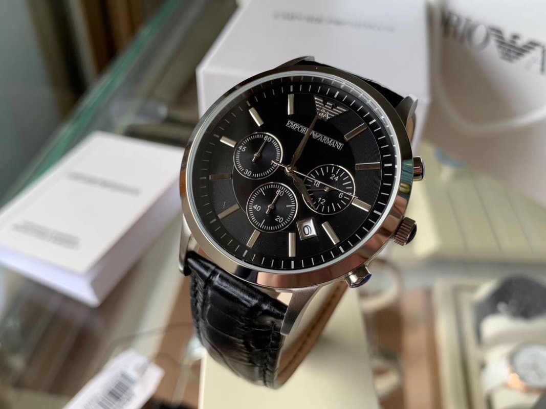 Armani AR2447 Black Chronograph Leather Watch - 43mm view