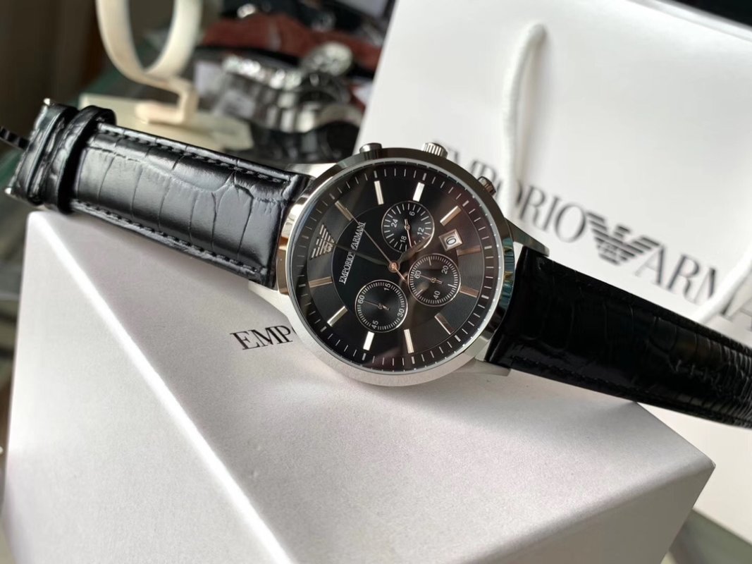 Armani AR2447 Black Chronograph Leather Watch - 43mm view