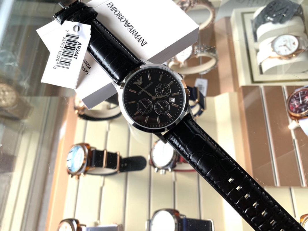 Armani AR2447 Black Chronograph Leather Watch - 43mm view