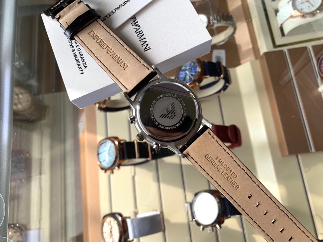 Armani AR2447 Black Chronograph Leather Watch - 43mm view