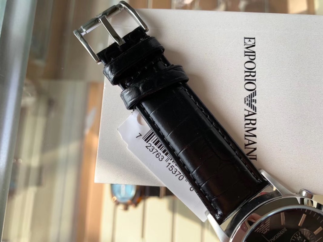 Armani AR2447 Black Chronograph Leather Watch - 43mm view