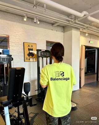 Balenciaga Double B Embroidered T-Shirt Neon Yellow view 5