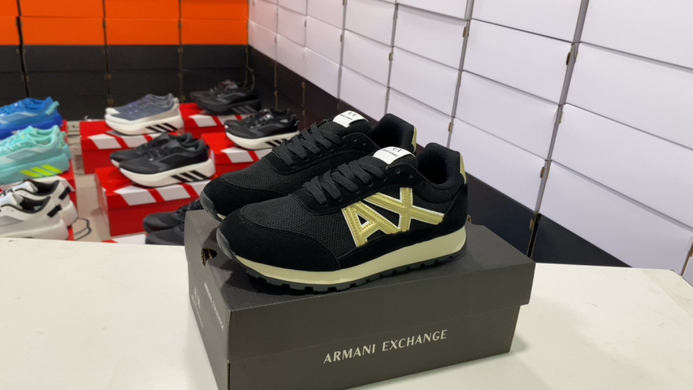 Armani Exchange AX Black Gold Mesh Nylon Casual Sneaker