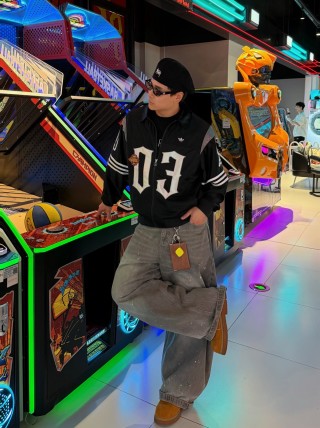 Chrome Hearts Gothic Logo Baseball Jacket Black White view 5