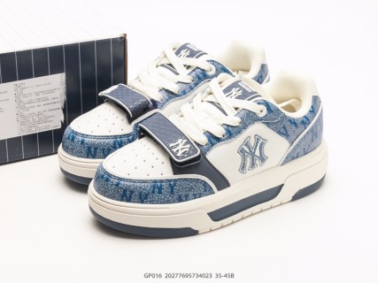 MLB Chunky Liner PU Blue Crackle Cream Navy Low-Top Sneaker view 9