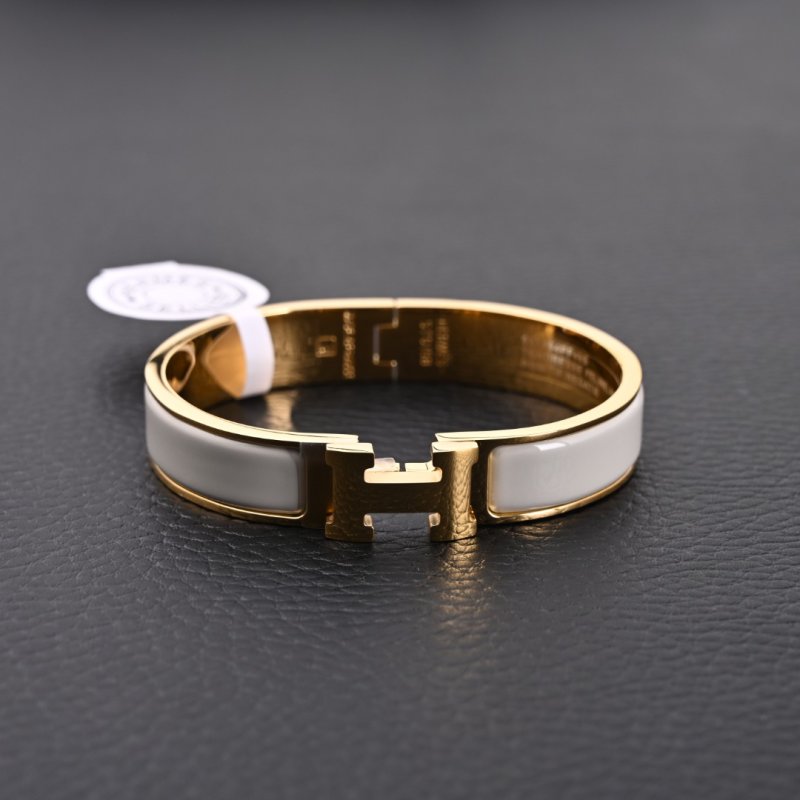Hermès Enamel Bangle Light Gray Gold Plated