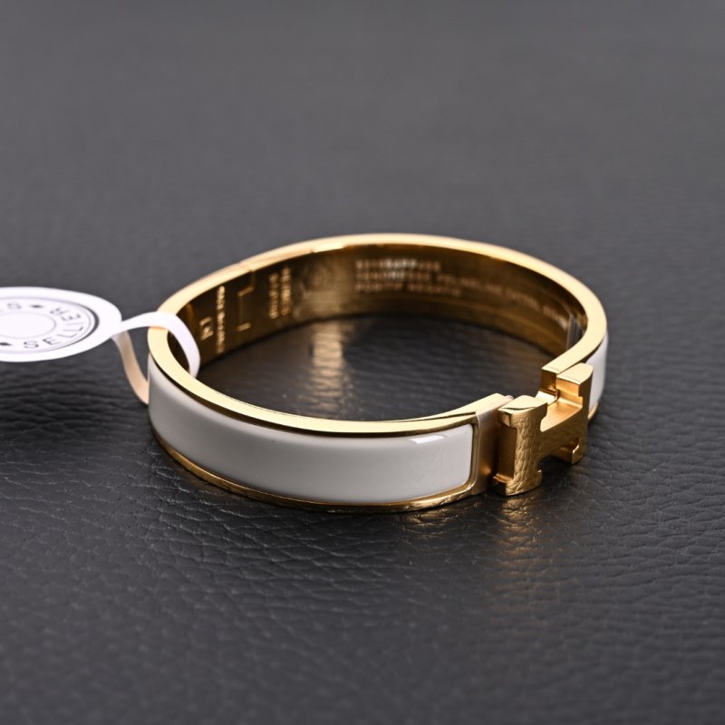 Hermès Enamel Bangle Light Gray Gold Plated view