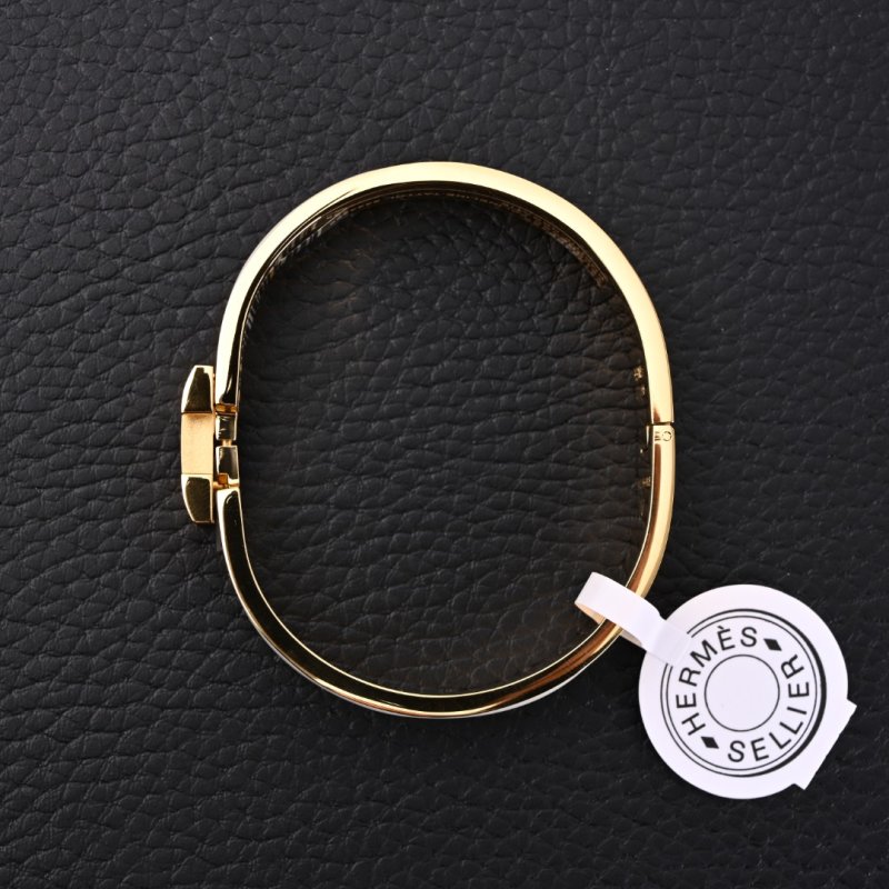 Hermès Enamel Bangle Light Gray Gold Plated view