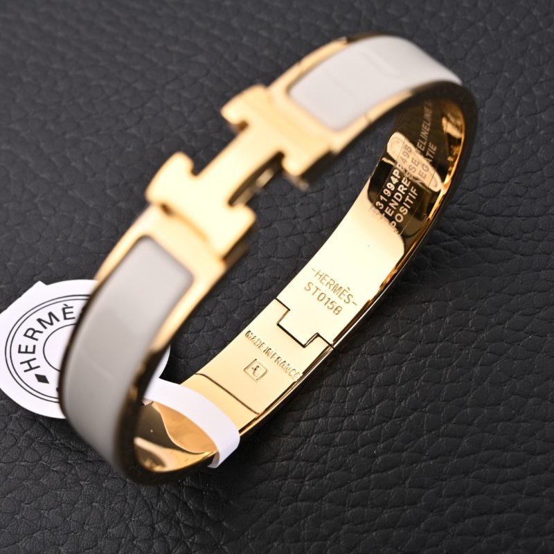 Hermès Enamel Bangle Light Gray Gold Plated view