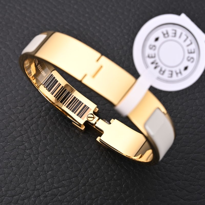Hermès Enamel Bangle Light Gray Gold Plated view