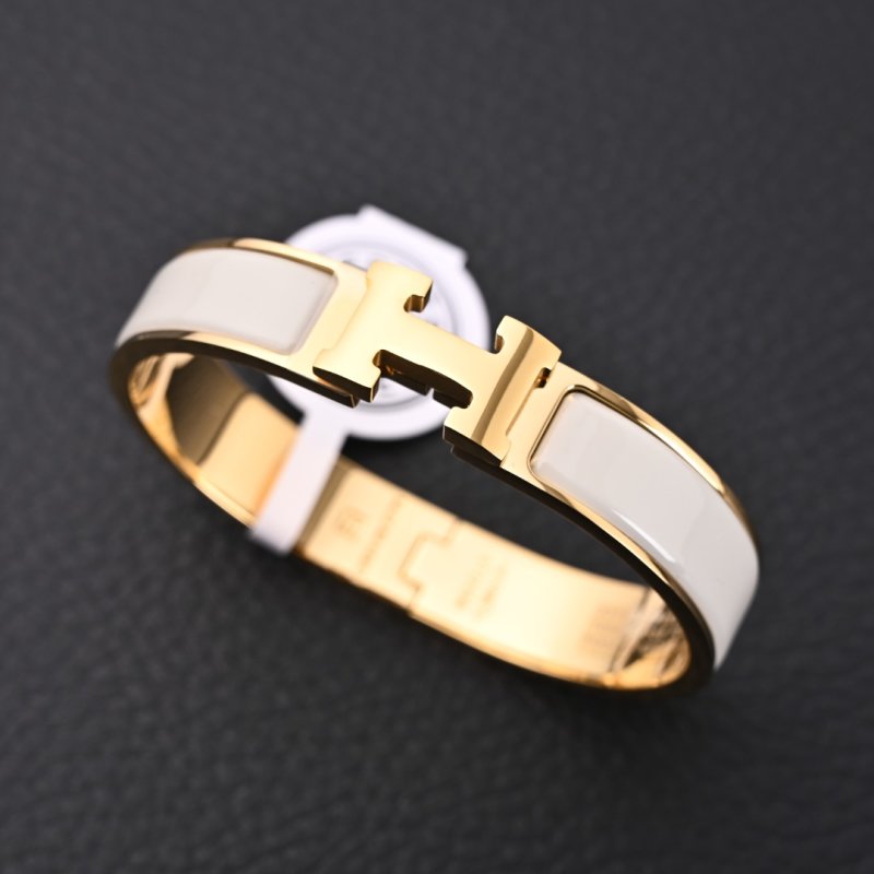 Hermès Enamel Bangle Light Gray Gold Plated view