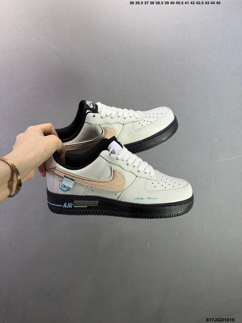 Nike Air Force 1 Low Beige Black Swoosh Replica Sneaker view