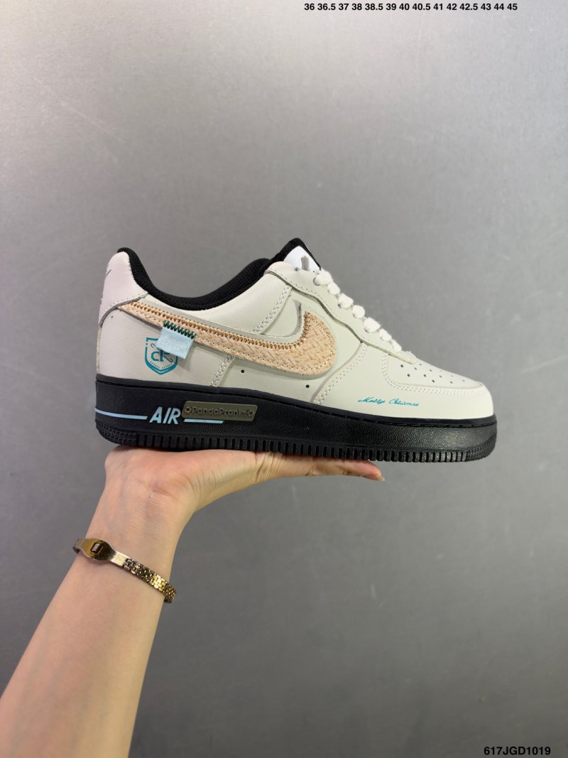 Nike Air Force 1 Low Beige Black Swoosh Replica Sneaker view