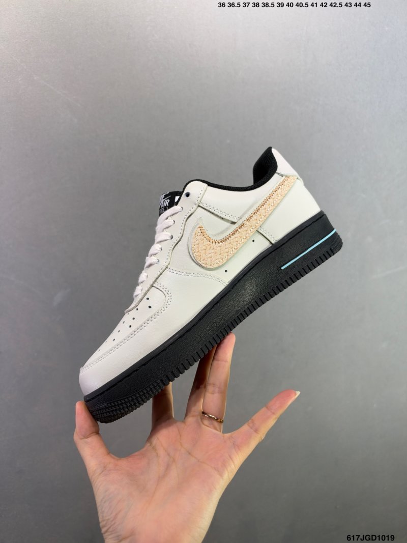 Nike Air Force 1 Low Beige Black Swoosh Replica Sneaker view