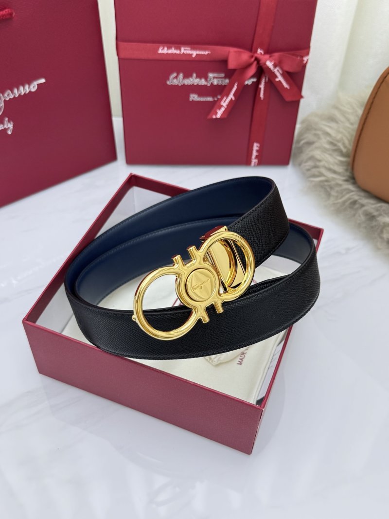 Salvatore Ferragamo Gancini Black Leather Belt Gold Buckle view