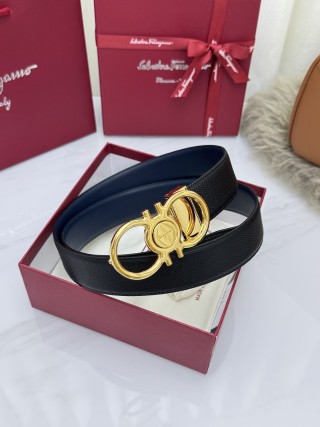 Salvatore Ferragamo Gancini Black Leather Belt Gold Buckle view 2