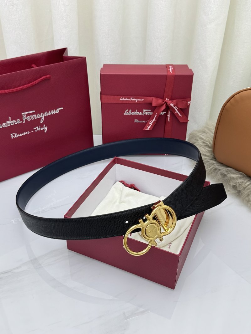 Salvatore Ferragamo Gancini Black Leather Belt Gold Buckle view