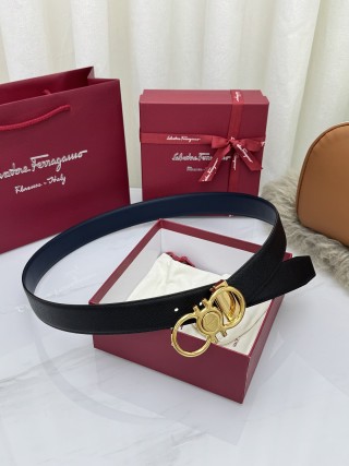 Salvatore Ferragamo Gancini Black Leather Belt Gold Buckle view 3