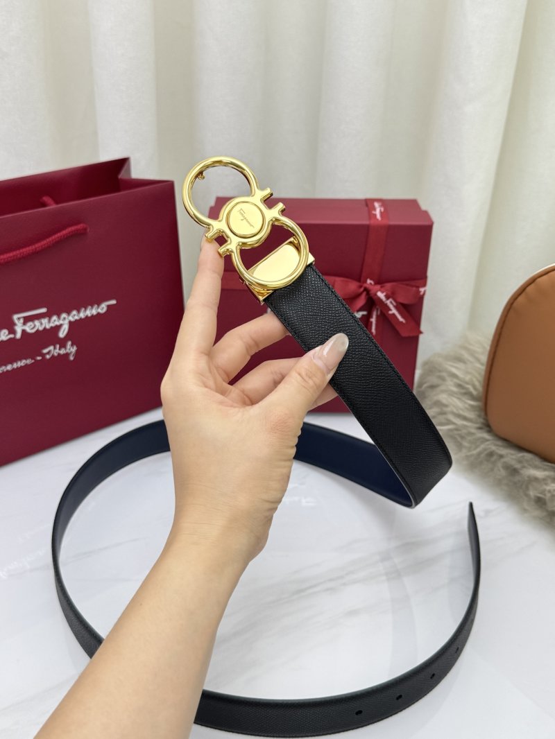 Salvatore Ferragamo Gancini Black Leather Belt Gold Buckle view
