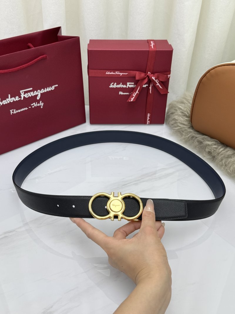 Salvatore Ferragamo Gancini Black Leather Belt Gold Buckle view