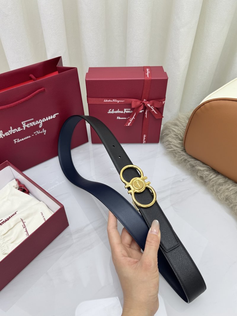 Salvatore Ferragamo Gancini Black Leather Belt Gold Buckle view