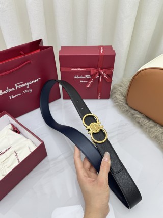 Salvatore Ferragamo Gancini Black Leather Belt Gold Buckle view 6