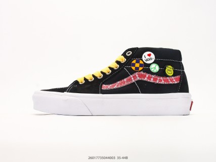 Vans Sk8-Mid Black Pink Quilted Checkerboard Mid-Top Sneaker