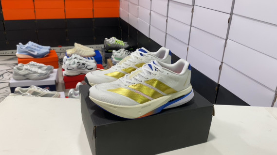 Adidas Adizero Evo SL Exo Cream Yellow Blue Low-Top Running Shoe