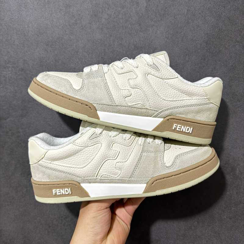 Fendi Match Low-Top Leather Sneaker - Cream/Tan