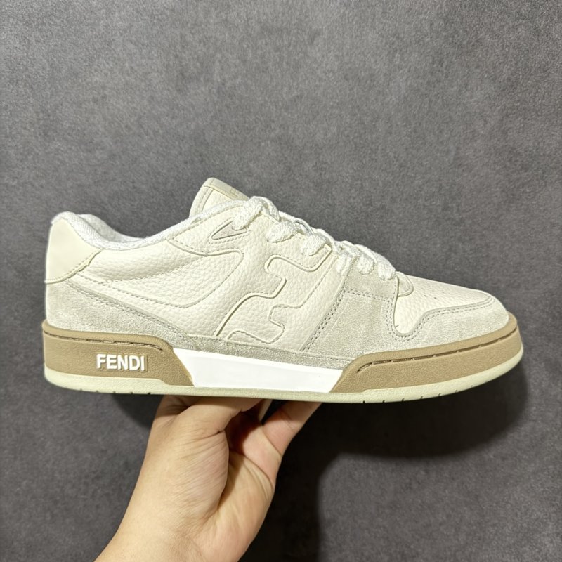 Fendi Match Low-Top Leather Sneaker - Cream/Tan view