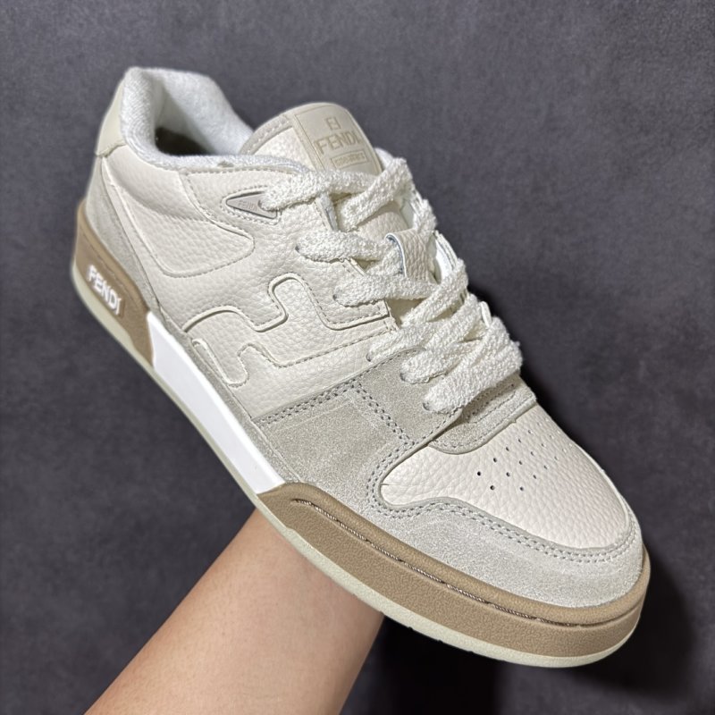 Fendi Match Low-Top Leather Sneaker - Cream/Tan view