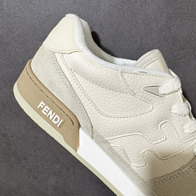 Fendi Match Low-Top Leather Sneaker - Cream/Tan view