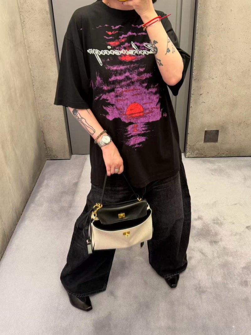 Black Purple Sunset Graphic T-Shirt Vintage Style view