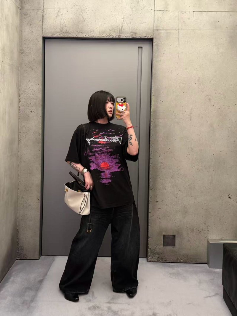 Black Purple Sunset Graphic T-Shirt Vintage Style view