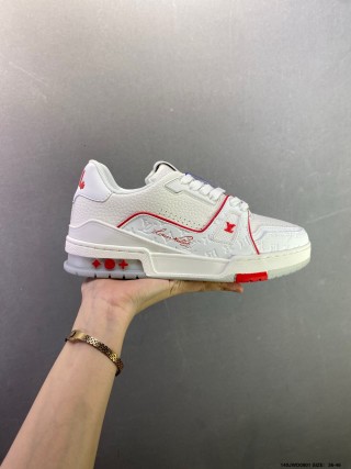 Louis Vuitton LV Trainer White Red Blue Low Top Sneaker view 3