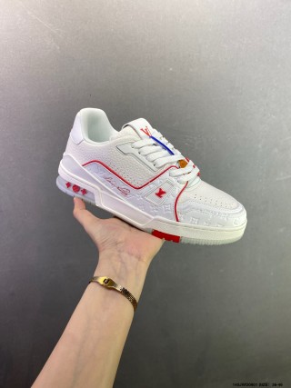 Louis Vuitton LV Trainer White Red Blue Low Top Sneaker view 4