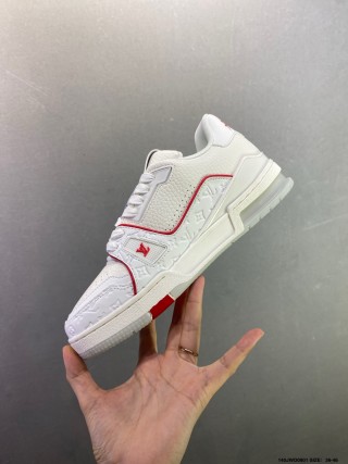Louis Vuitton LV Trainer White Red Blue Low Top Sneaker view 5