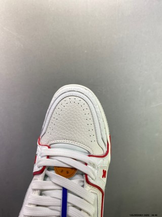 Louis Vuitton LV Trainer White Red Blue Low Top Sneaker view 7