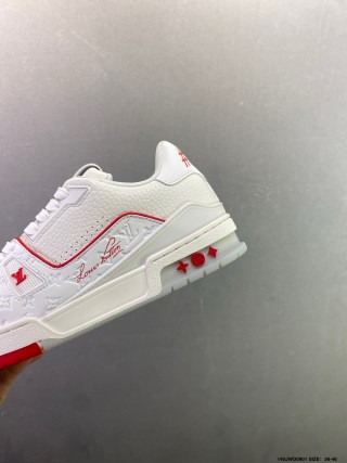 Louis Vuitton LV Trainer White Red Blue Low Top Sneaker view 8