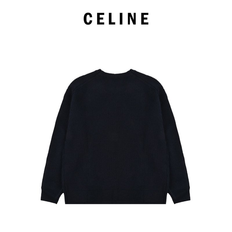 Celine Logo Embroidered Crewneck Sweater Navy Blue view