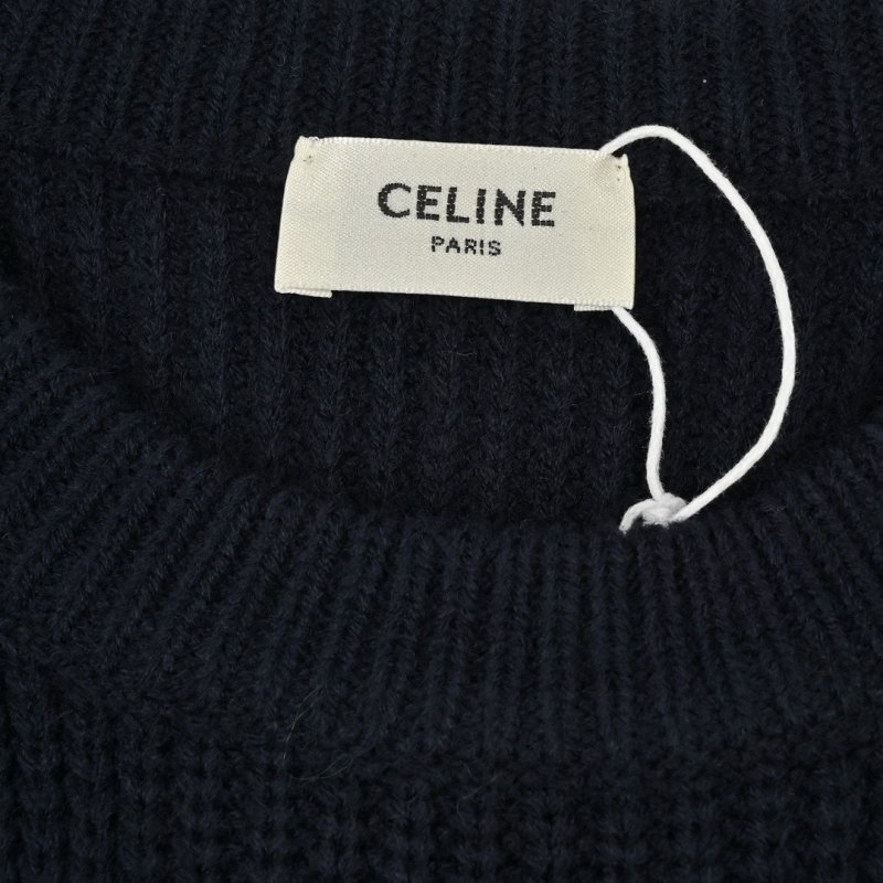 Celine Logo Embroidered Crewneck Sweater Navy Blue view