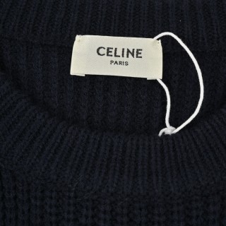 Celine Logo Embroidered Crewneck Sweater Navy Blue view 3